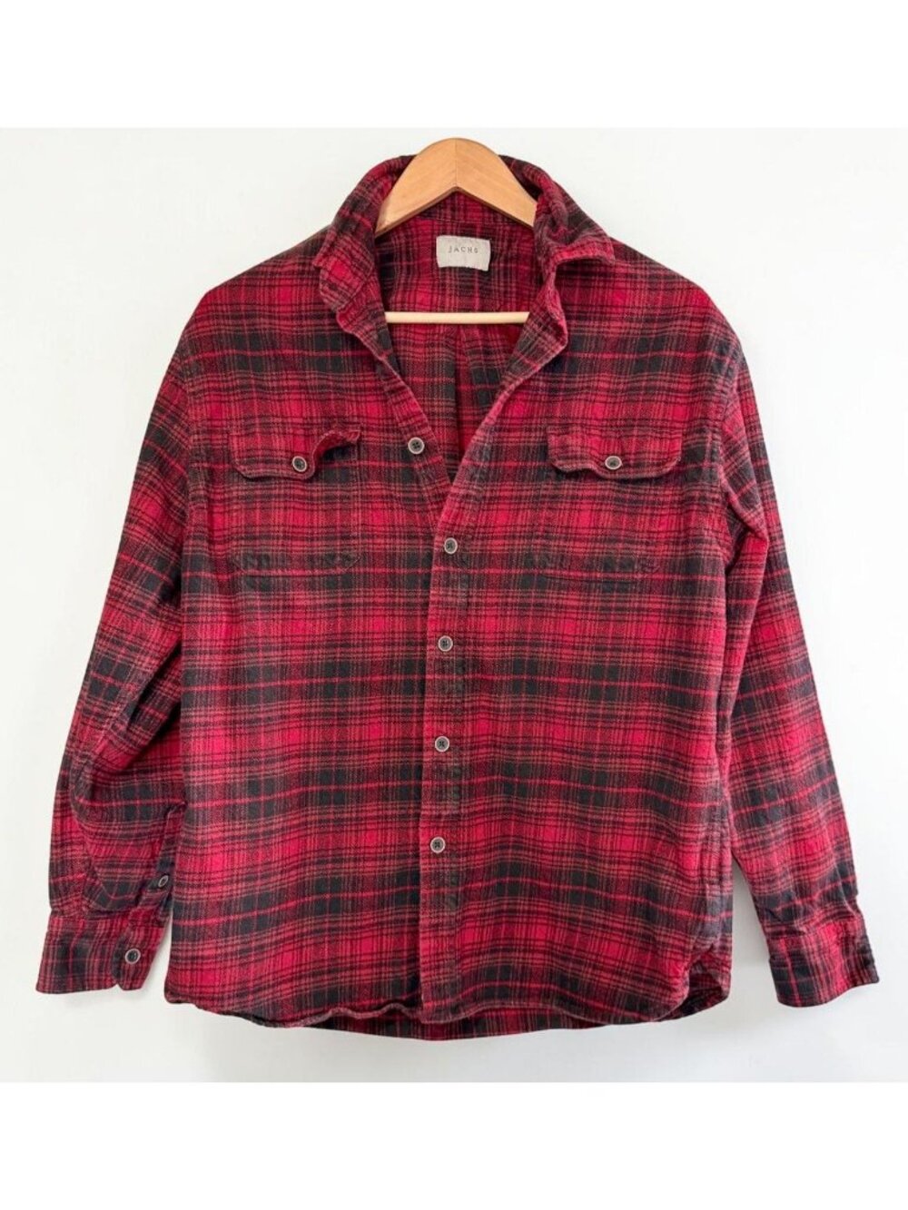 Jachs Mens Flannel Shirt Red Buffalo Plaid Size L Button Down Lumberjack